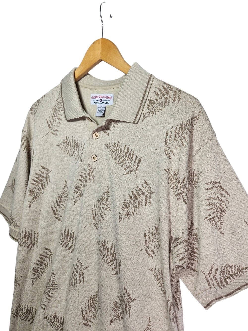 Vintage Boca Classics Knit Polo Shirt Large Beige Fern Leaf Print Resort Casual - Picture 3 of 12